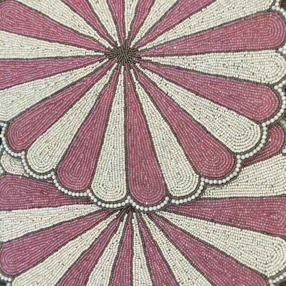TIRAMISU Hand Glass Beaded 15in Placemat Charger Posh Pink & Cream NEW - Picture 5 of 9
